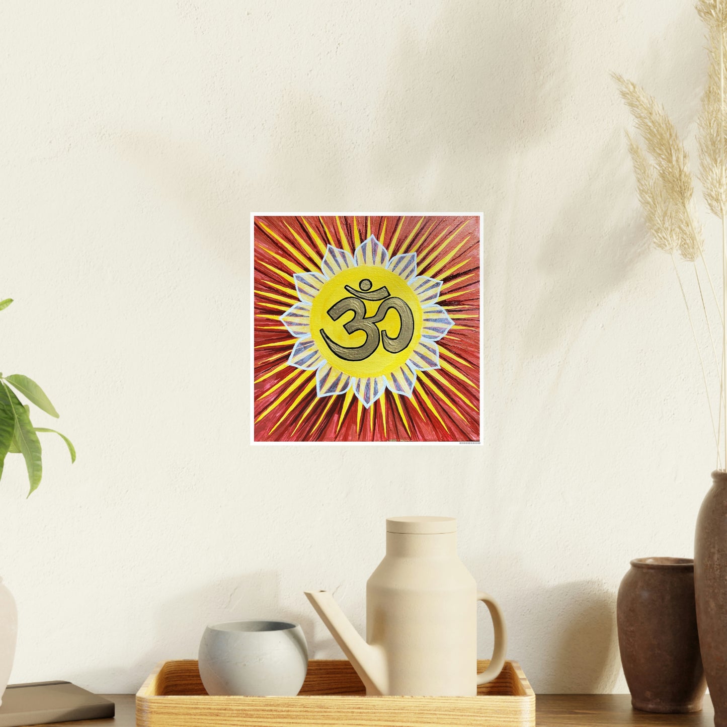 Sunburst AUM on Red Gold Background - Print - Arjuna Rigby Art and Lifestyle Store