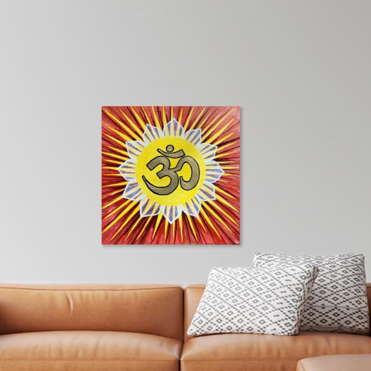 Sunburst AUM on Red Gold Background - Print - Arjuna Rigby Art and Lifestyle Store