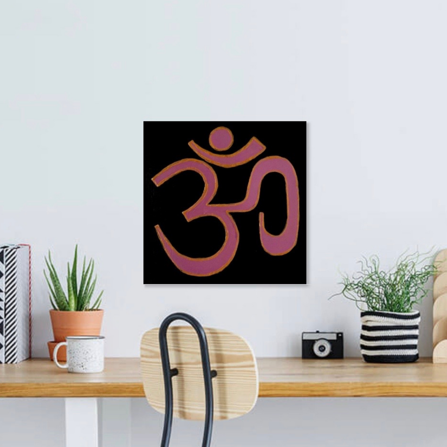 Lavender & Gold AUM symbol on black canvas - Arjuna Rigby Art and Lifestyle Store