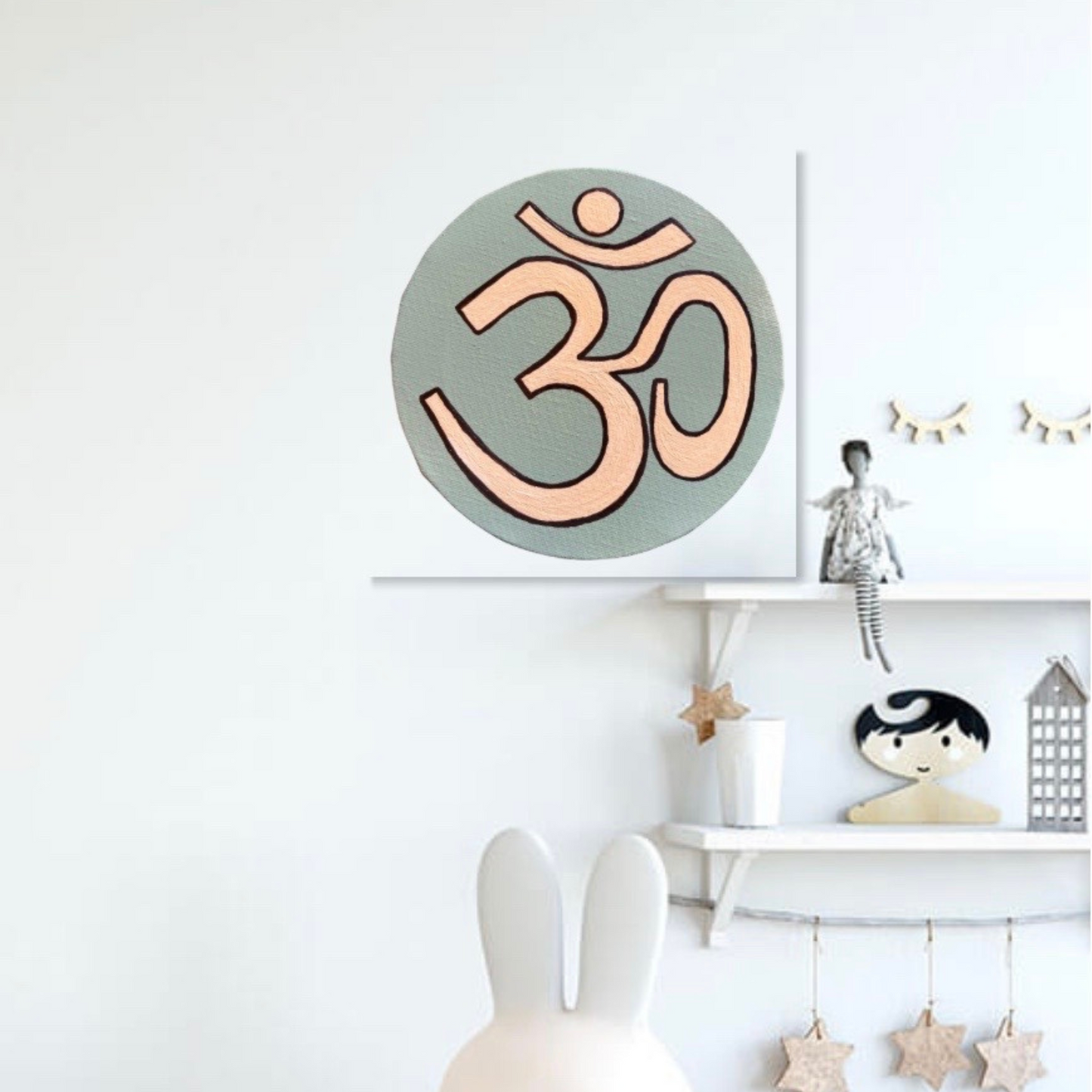 Small Hand Painted OM symbol Circle - Neutral Colors - Arjuna Rigby Art and Lifestyle Store