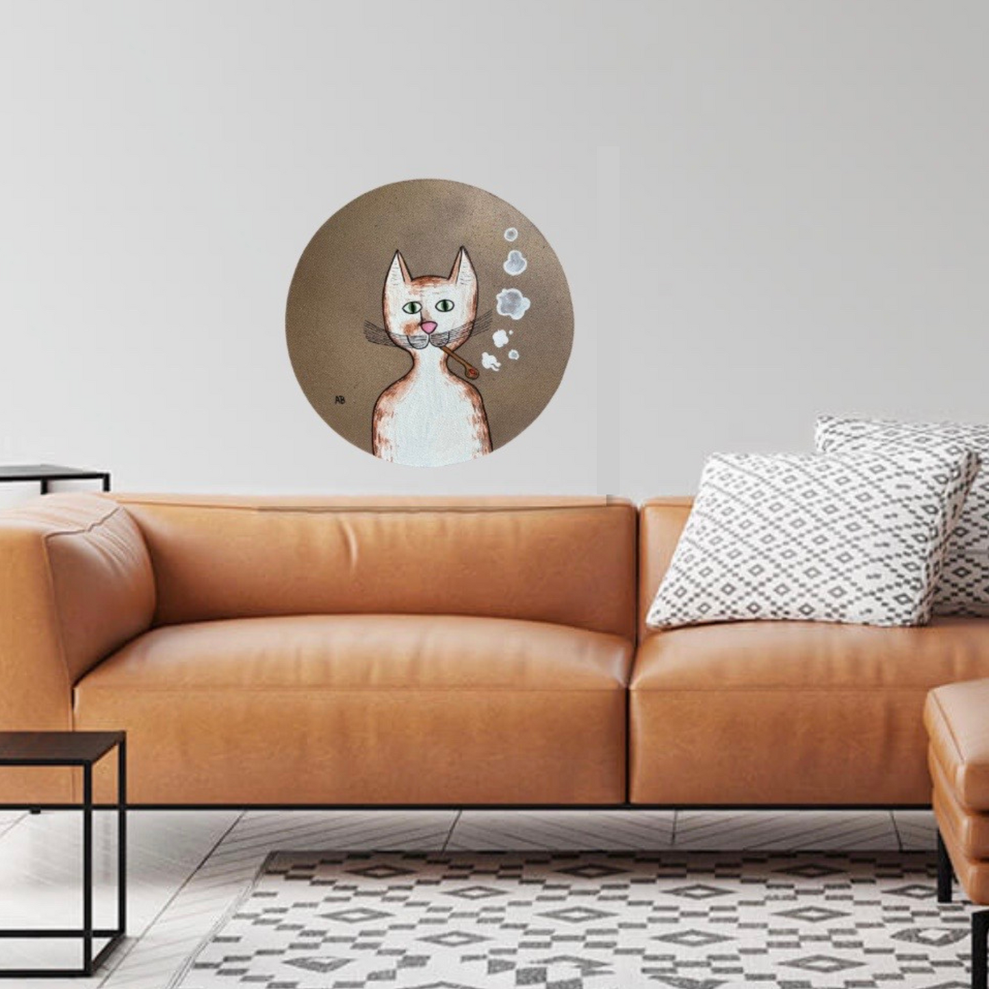 Gentleman's Cat - Large circle canvas - Arjuna Rigby Art and Lifestyle Store