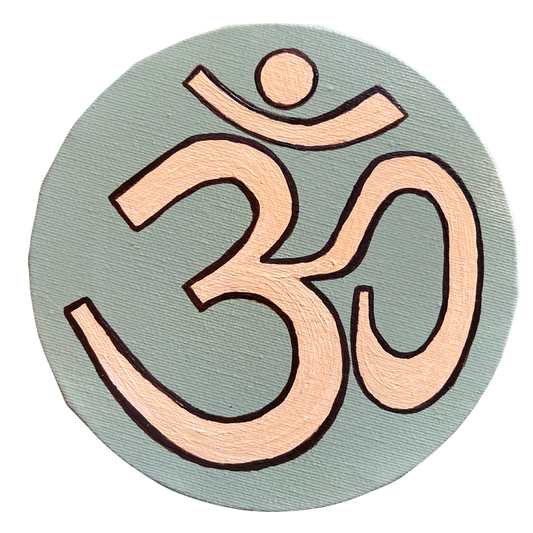 Small Hand Painted OM symbol Circle - Neutral Colors - Arjuna Rigby Art and Lifestyle Store