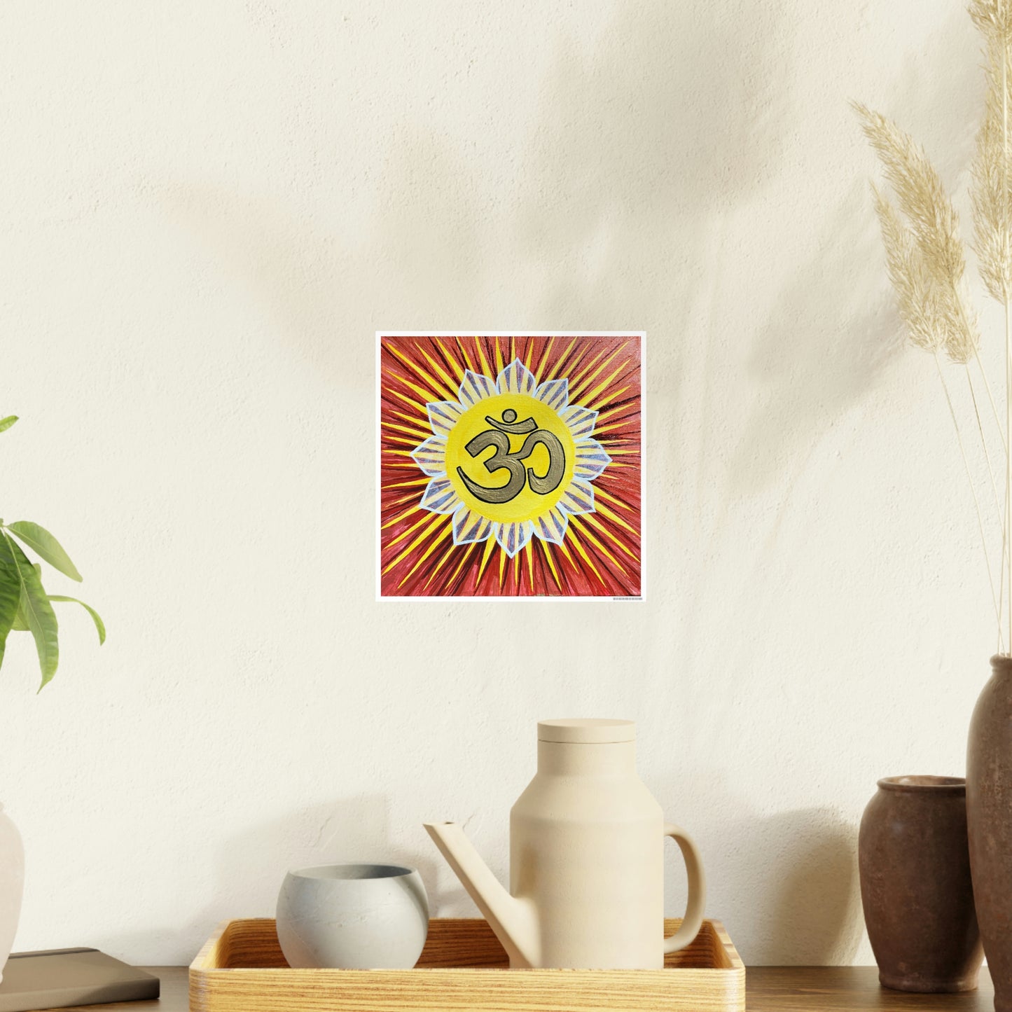 Sunburst AUM on Red Gold Background - Print - Arjuna Rigby Art and Lifestyle Store