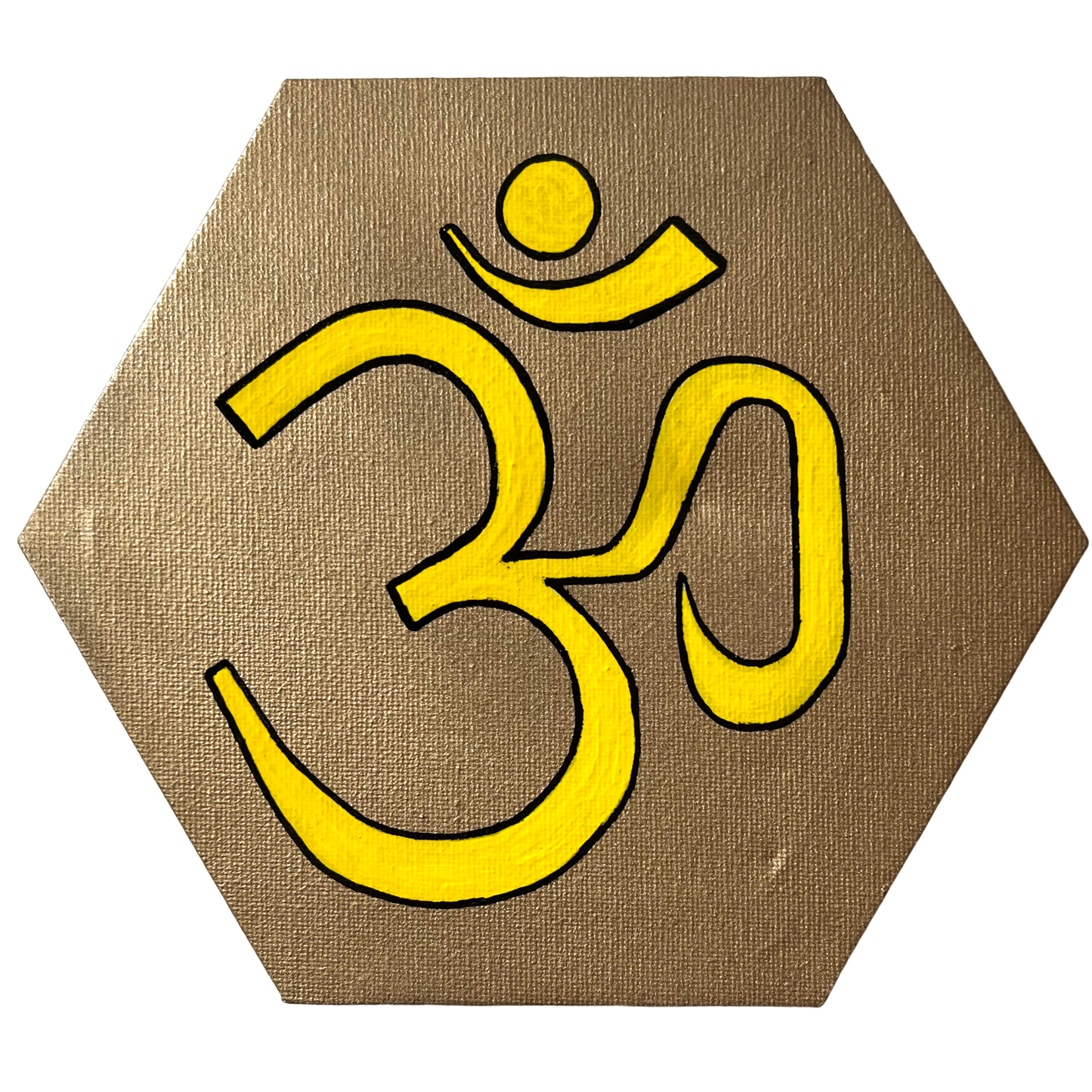 Yellow AUM symbol on gold background - Arjuna Rigby Art and Lifestyle Store