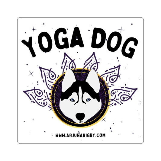 Yoga Dog (White) Sticker - Arjuna Rigby Art and Lifestyle Store
