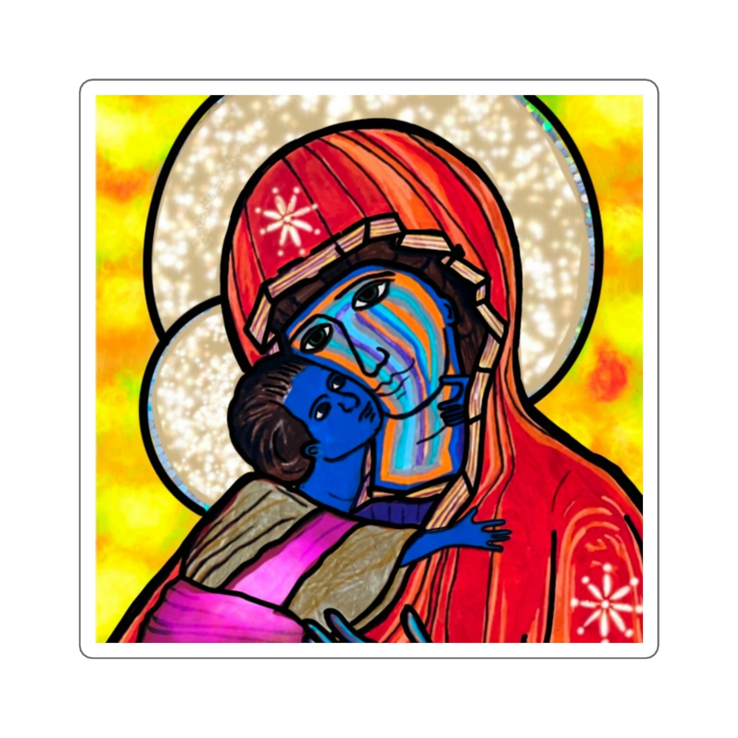 Madonna & Child Sticker (Orange Robes) - Arjuna Rigby Art and Lifestyle Store