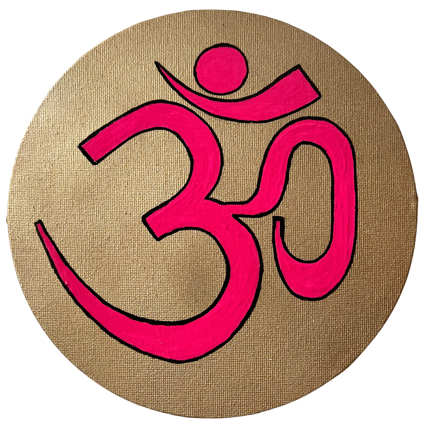 Pink OM symbol on gold background - Arjuna Rigby Art and Lifestyle Store