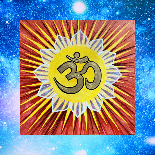 Sunburst AUM on Red Gold Background - Print - Arjuna Rigby Art and Lifestyle Store