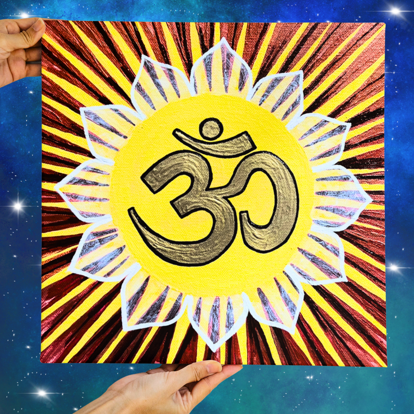 Sunburst AUM on Red Gold Background - Print - Arjuna Rigby Art and Lifestyle Store