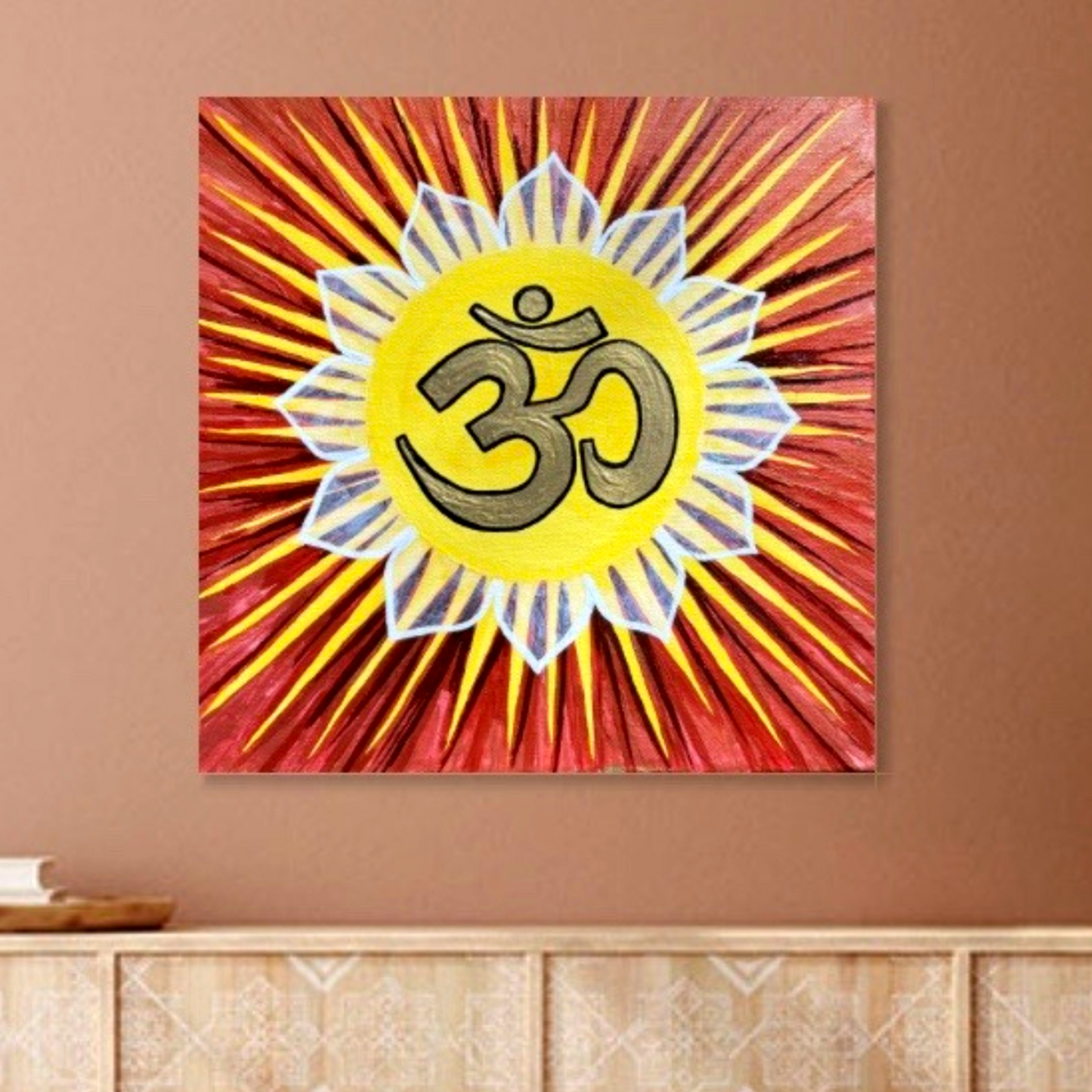Sunburst AUM on Red Gold Background - Print - Arjuna Rigby Art and Lifestyle Store