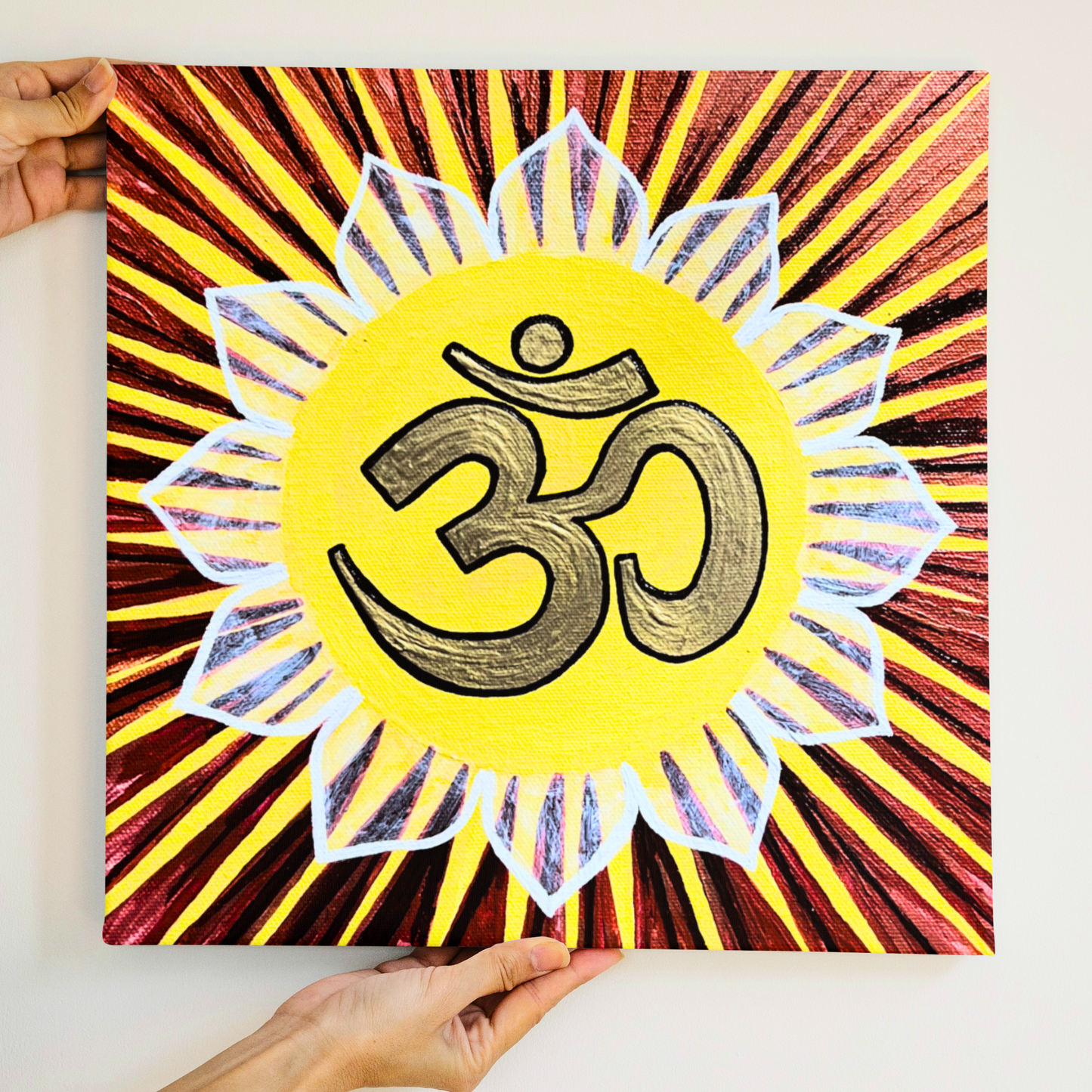 Sunburst AUM on Red Gold Background - Print - Arjuna Rigby Art and Lifestyle Store