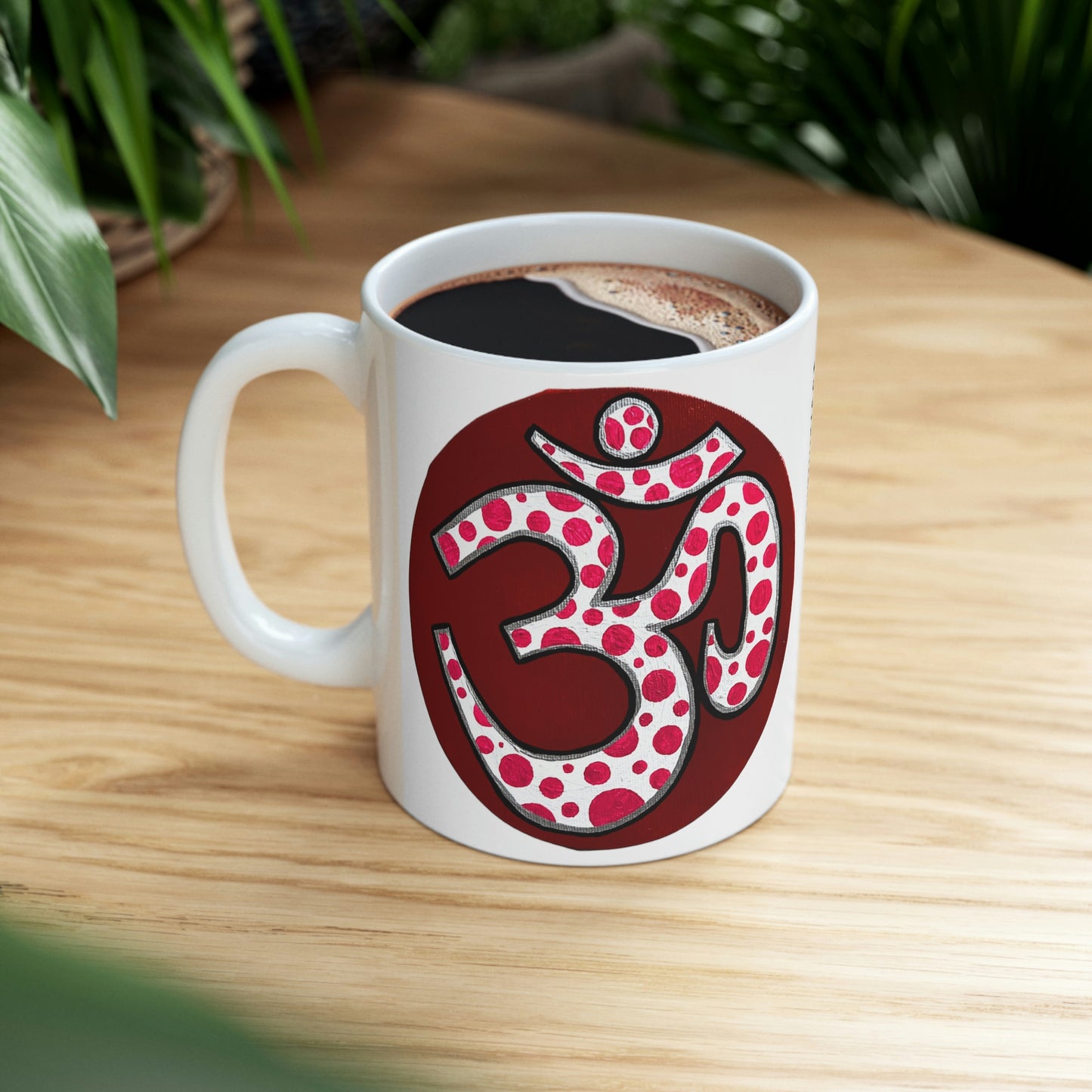 Red & Pink Polka Dot OM - Mug - Arjuna Rigby Art and Lifestyle Store