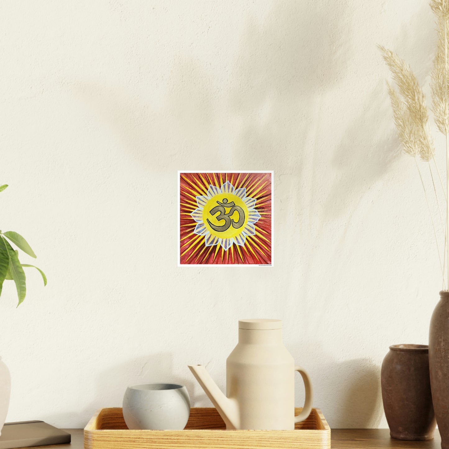 Sunburst AUM on Red Gold Background - Print - Arjuna Rigby Art and Lifestyle Store