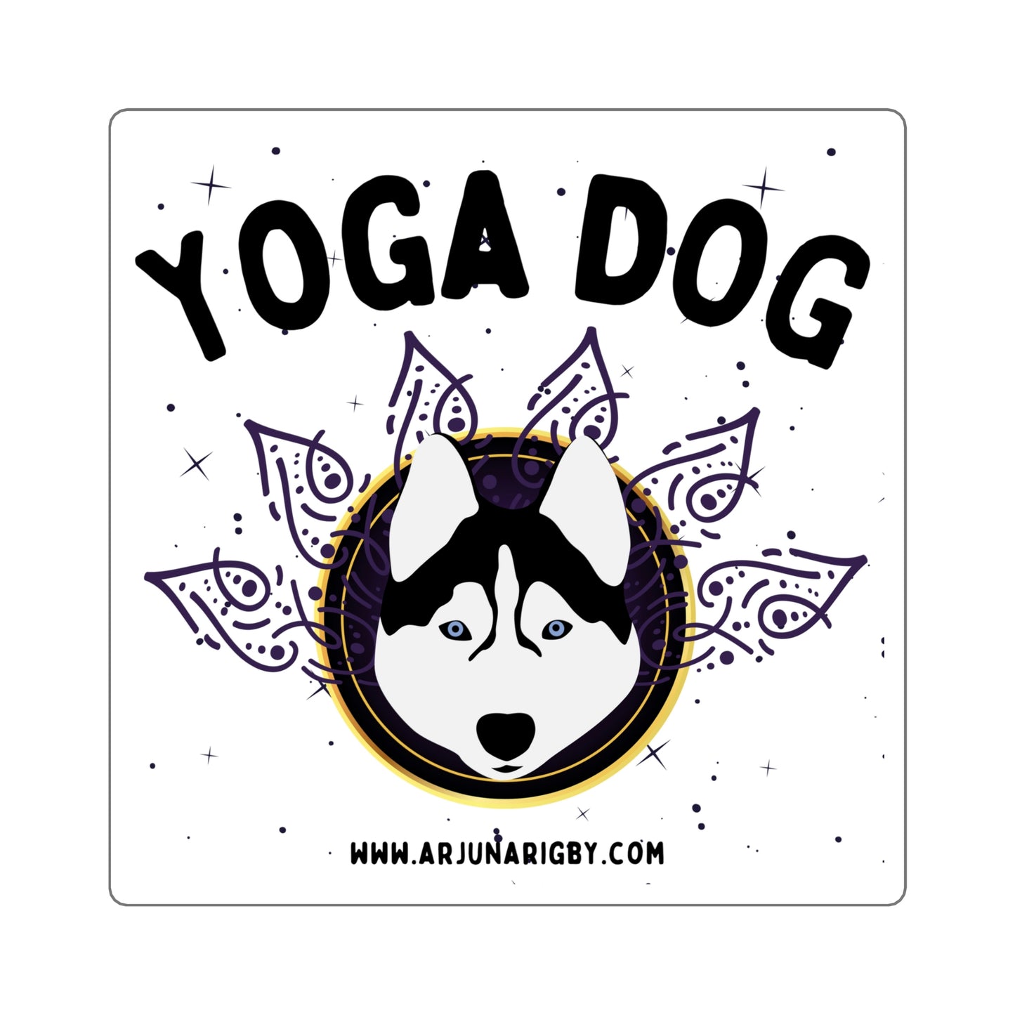 Yoga Dog (White) Sticker - Arjuna Rigby Art and Lifestyle Store