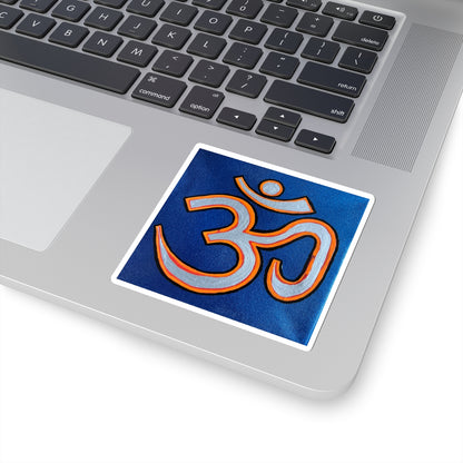 Orange & Silver OM on Metallic Blue Sticker - Arjuna Rigby Art and Lifestyle Store