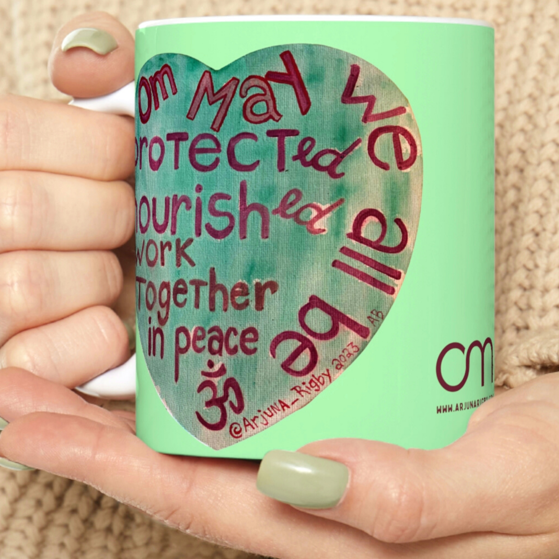 Om May We All Be Protected - Mug - Arjuna Rigby Art and Lifestyle Store