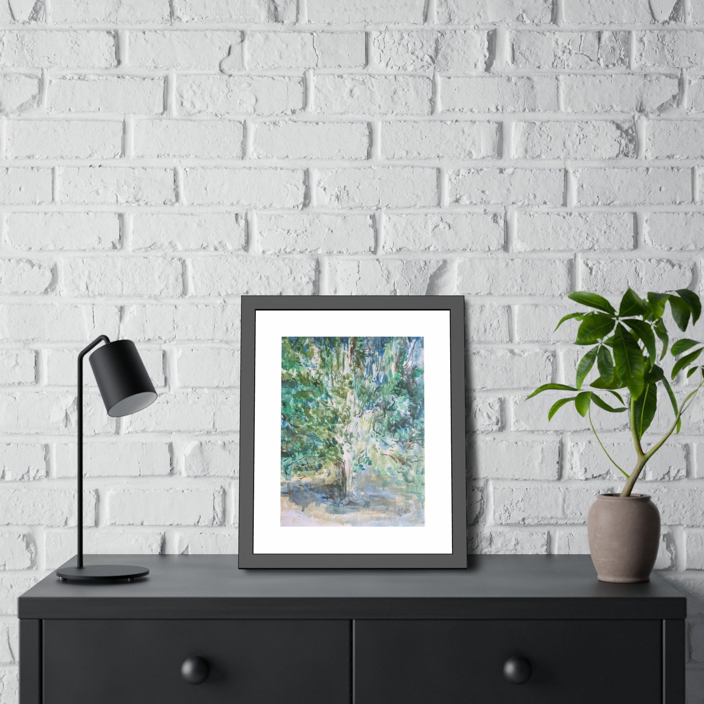 Pear Tree in Autumn Mist Framed Fine Art Print