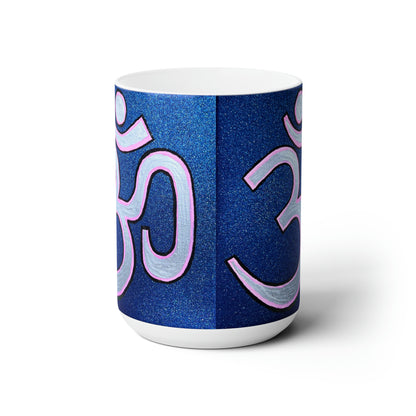 Pink & Silver OM on Metallic Blue Jumbo Size Mug - Arjuna Rigby Art and Lifestyle Store