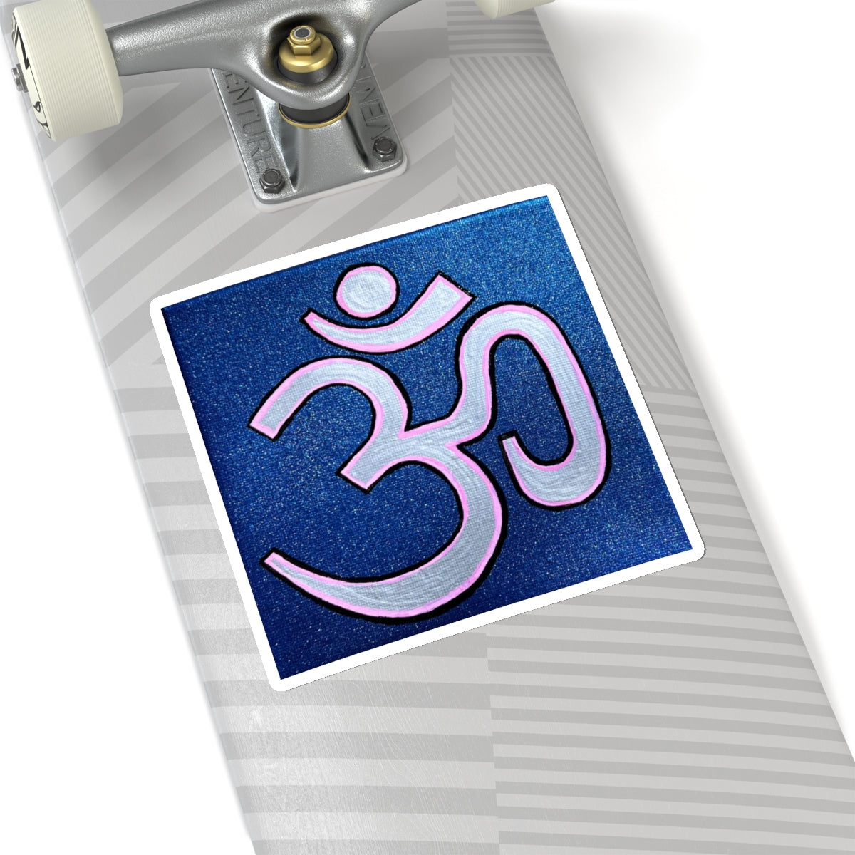 Pink & Silver OM on Metallic Blue Sticker - Arjuna Rigby Art and Lifestyle Store