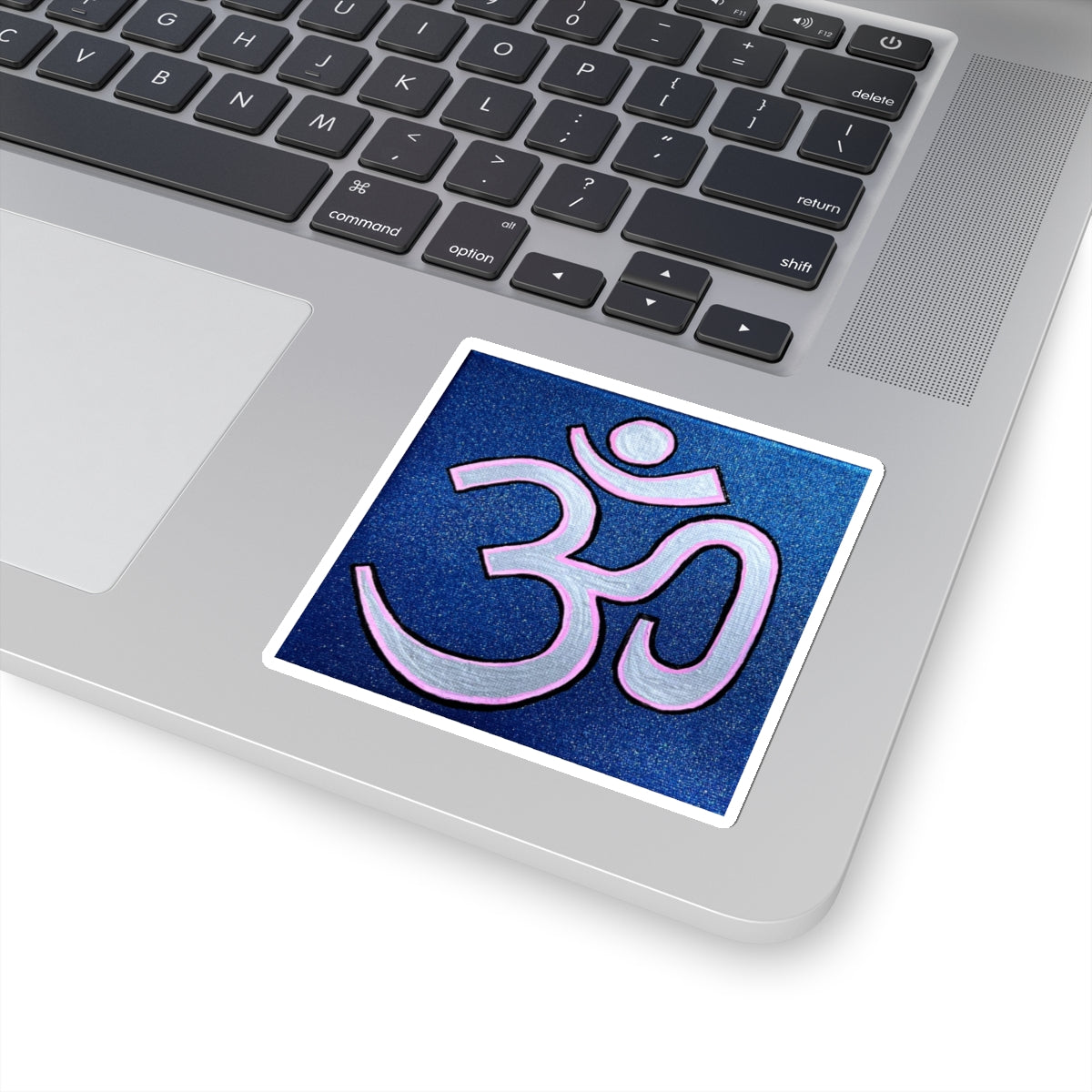 Pink & Silver OM on Metallic Blue Sticker - Arjuna Rigby Art and Lifestyle Store