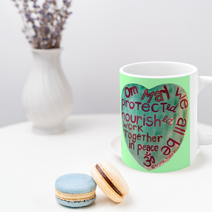 Om May We All Be Protected - Mug - Arjuna Rigby Art and Lifestyle Store