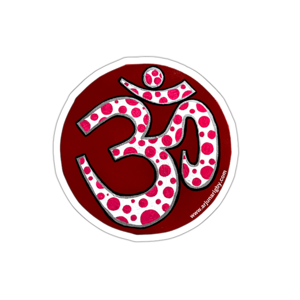 Red & Pink Polka Dot OM Sticker - Arjuna Rigby Art and Lifestyle Store