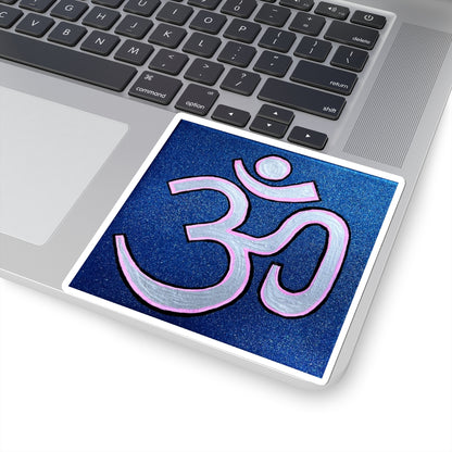 Pink & Silver OM on Metallic Blue Sticker - Arjuna Rigby Art and Lifestyle Store