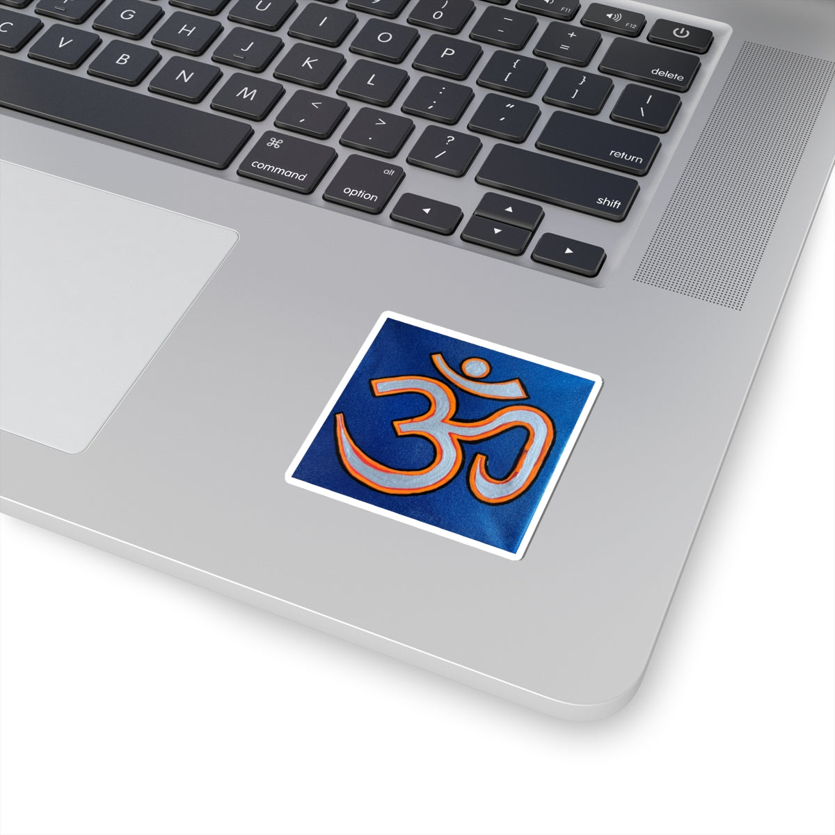 Orange & Silver OM on Metallic Blue Sticker - Arjuna Rigby Art and Lifestyle Store