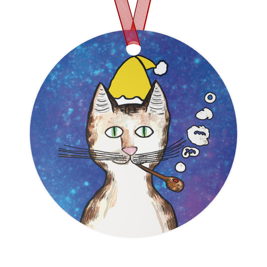 Gentleman's Cat with Winter Hat metal ornament