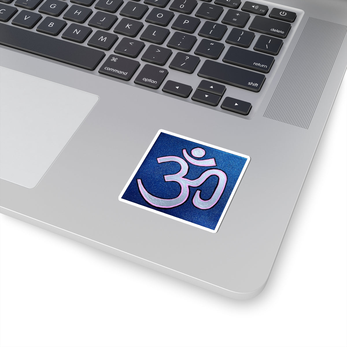 Pink & Silver OM on Metallic Blue Sticker - Arjuna Rigby Art and Lifestyle Store