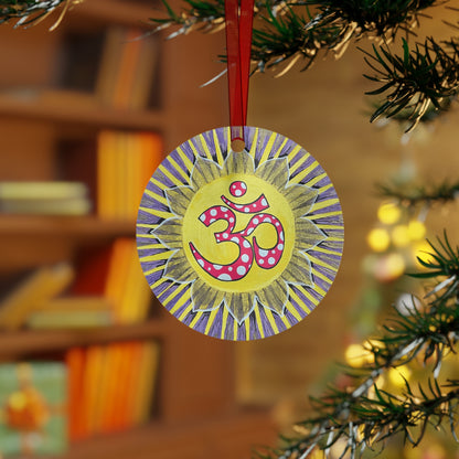 Polka Dot Sunburst Om metal ornament