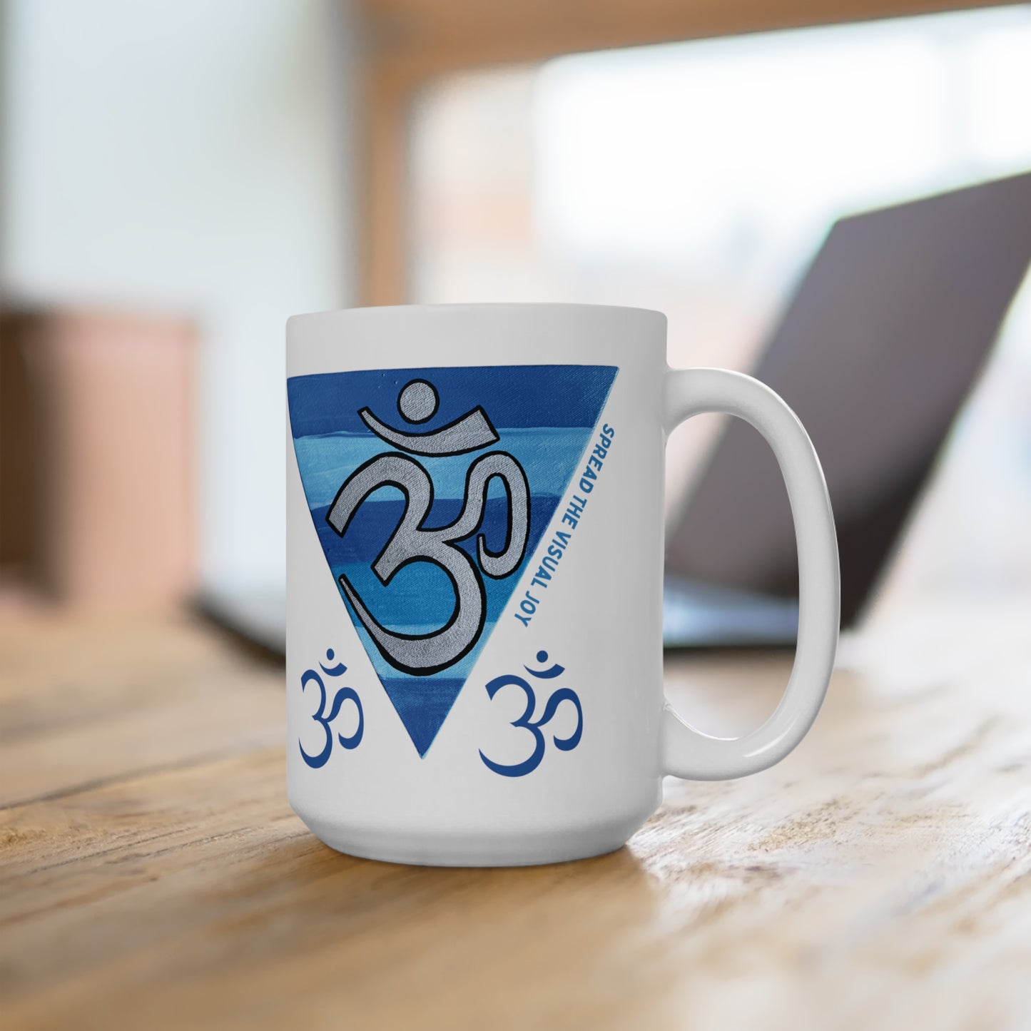 Silver OM on Blue Rainbow Jumbo Size Mug - Arjuna Rigby Art and Lifestyle Store