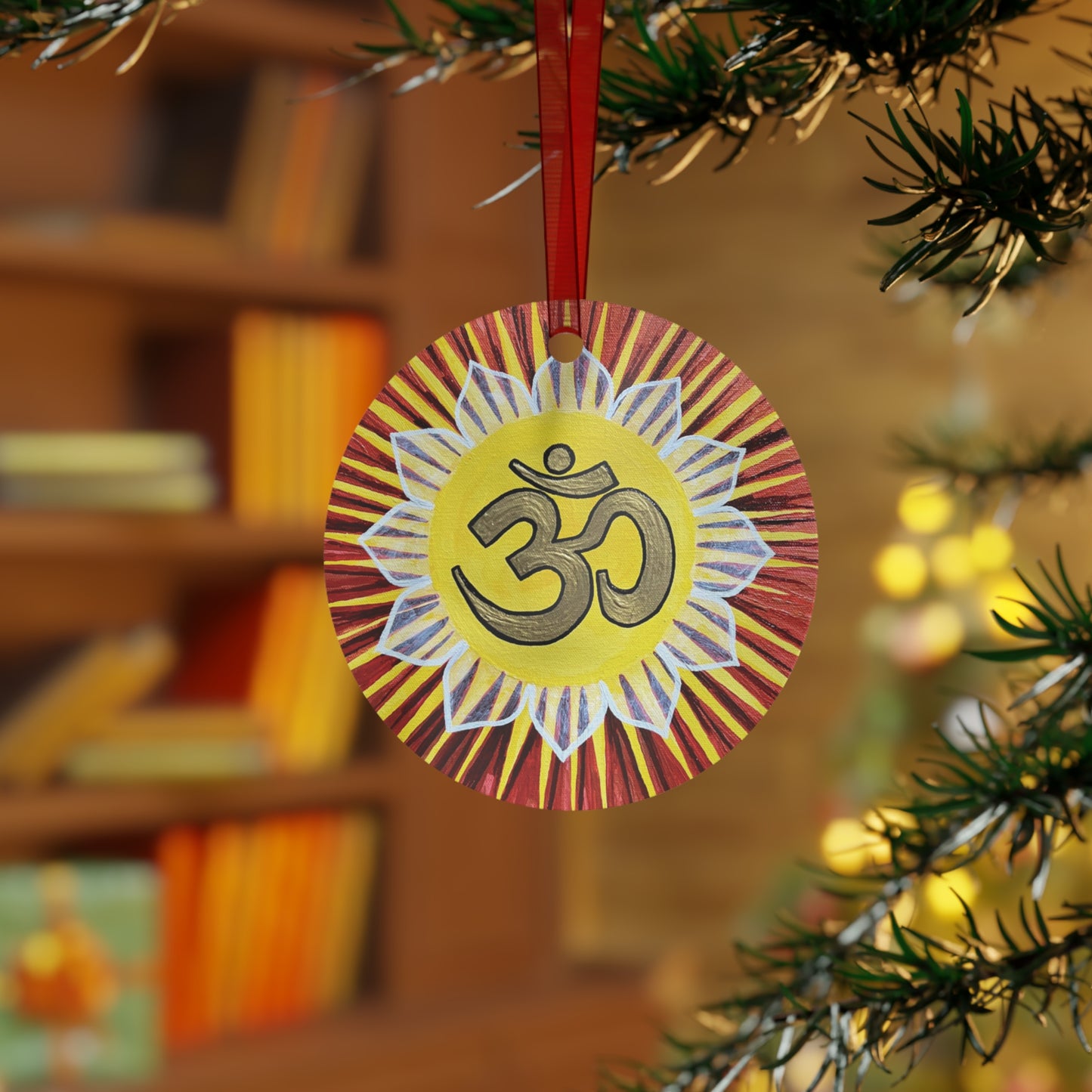 Gold Sunburst Om metal ornament