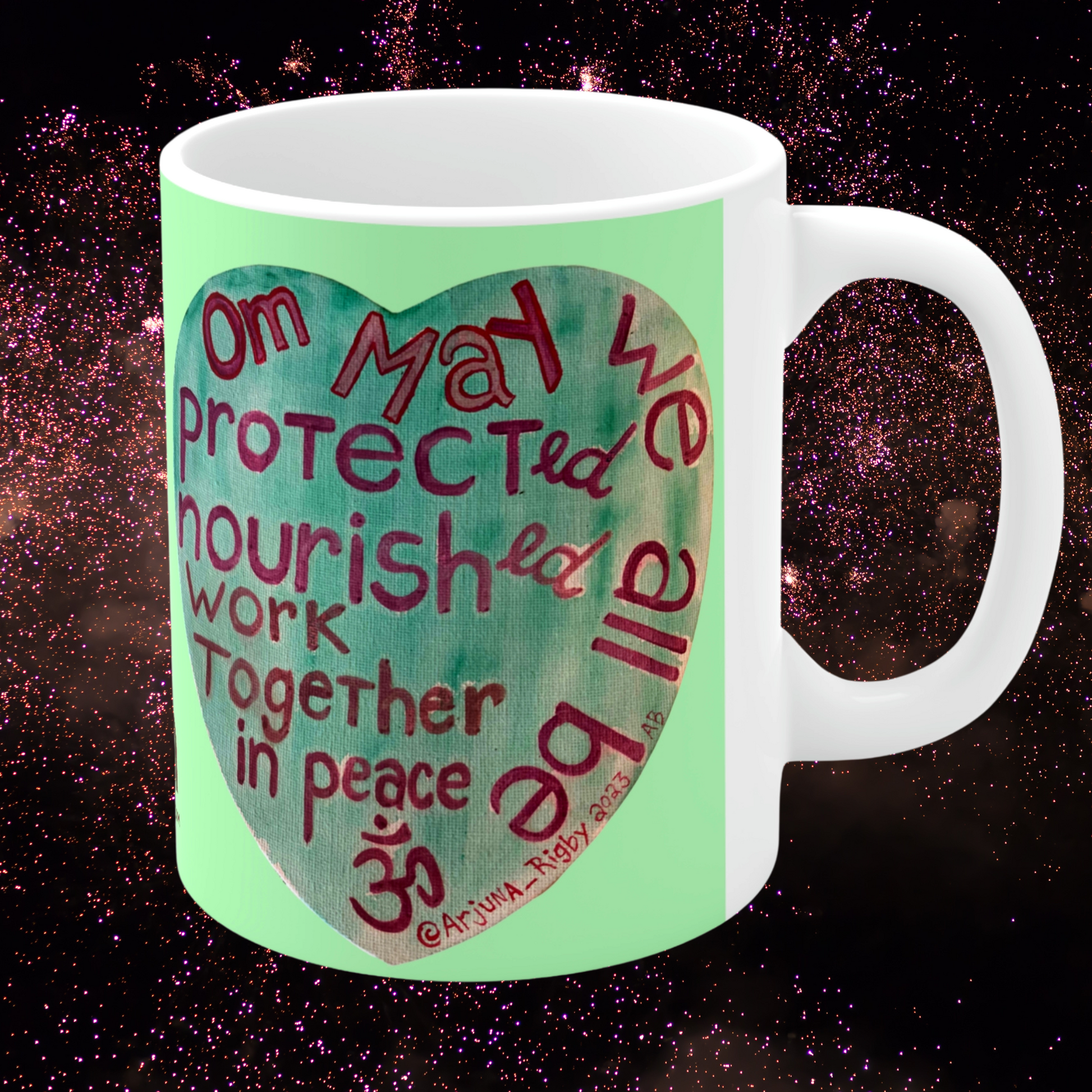 Om May We All Be Protected - Mug - Arjuna Rigby Art and Lifestyle Store