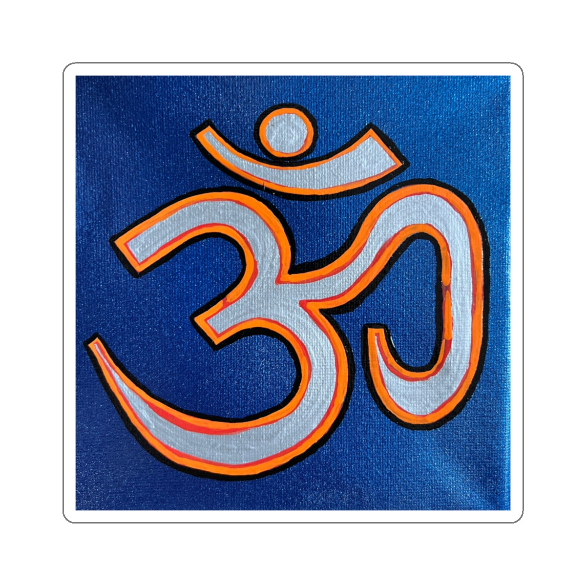 Orange & Silver OM on Metallic Blue Sticker - Arjuna Rigby Art and Lifestyle Store