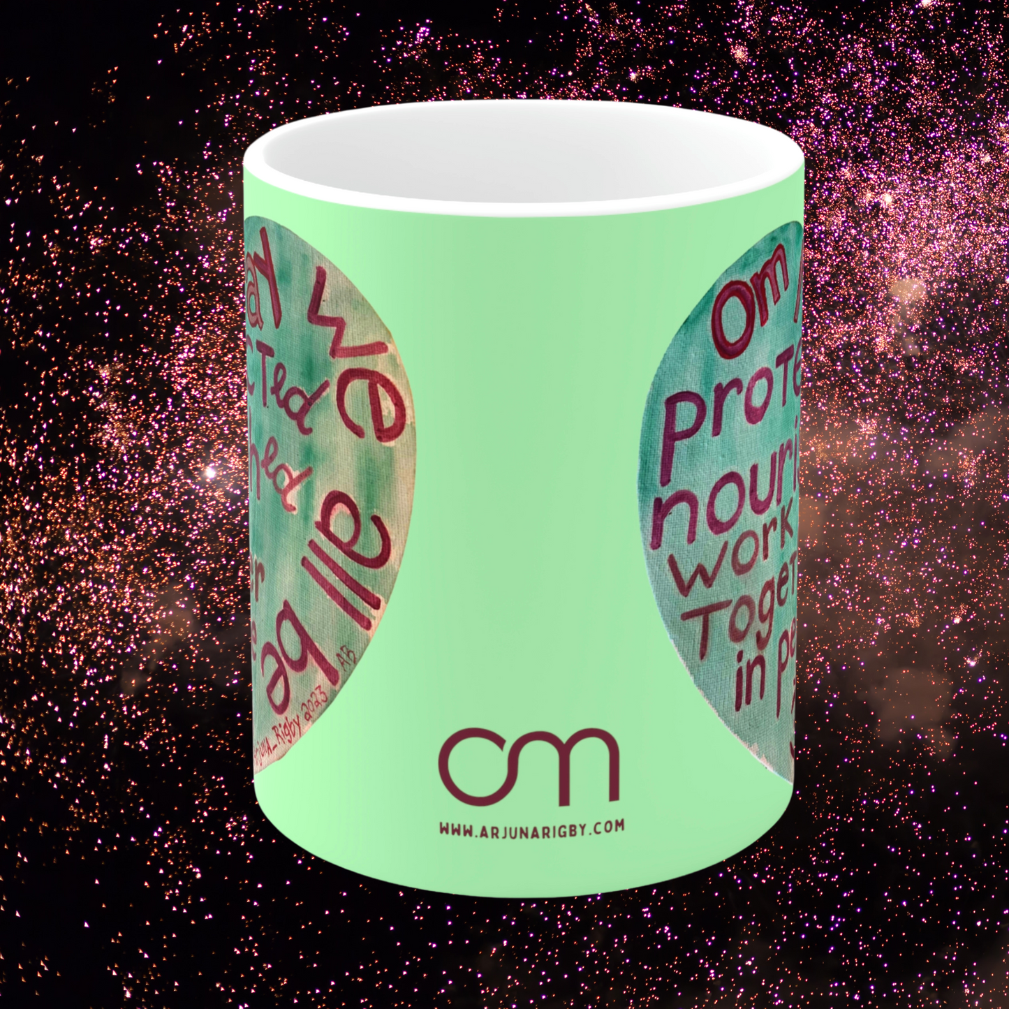 Om May We All Be Protected - Mug - Arjuna Rigby Art and Lifestyle Store