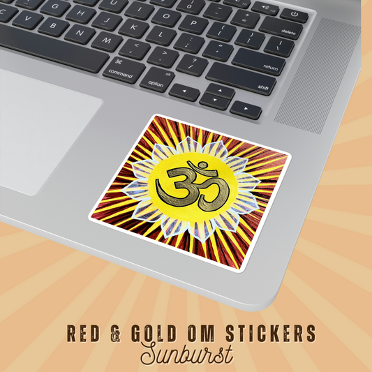 Red & Gold Sunburst OM Sticker - Arjuna Rigby Art and Lifestyle Store