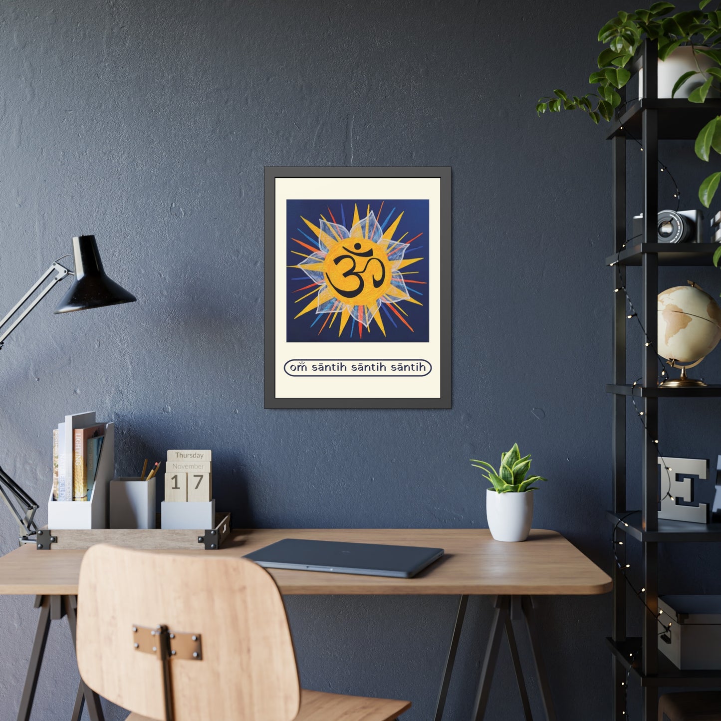 Sunburst OM on Navy Blue Framed Fine Art Print