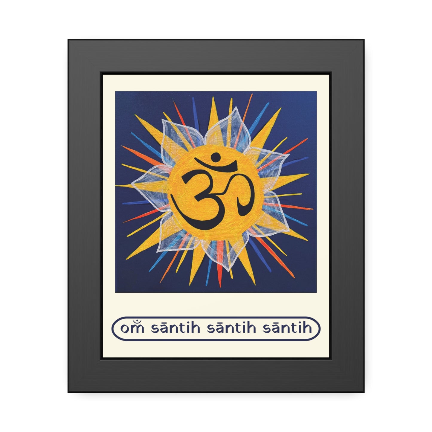 Sunburst OM on Navy Blue Framed Fine Art Print