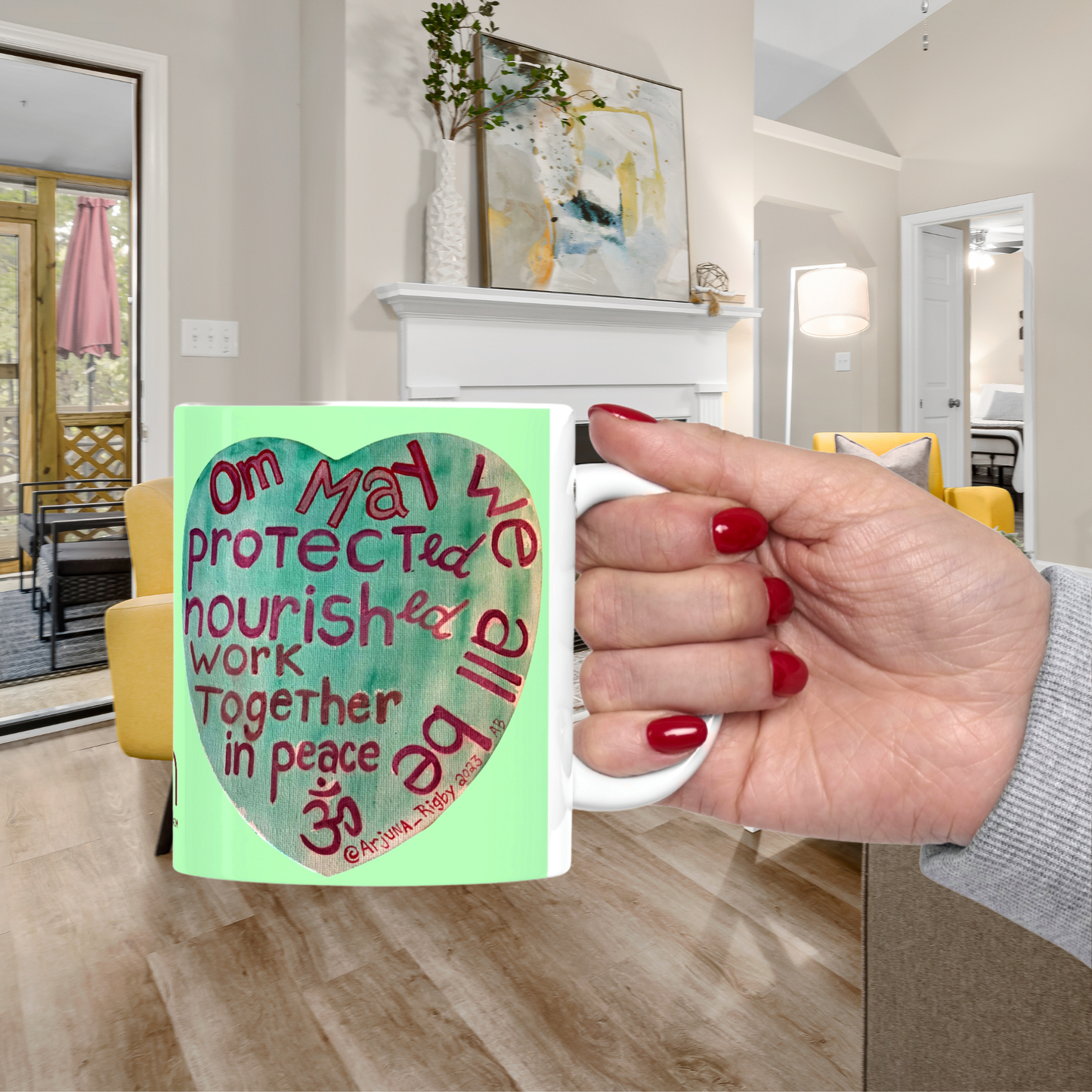 Om May We All Be Protected - Mug - Arjuna Rigby Art and Lifestyle Store