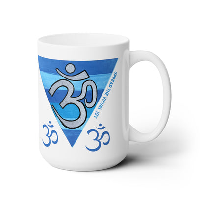 Silver OM on Blue Rainbow Jumbo Size Mug - Arjuna Rigby Art and Lifestyle Store