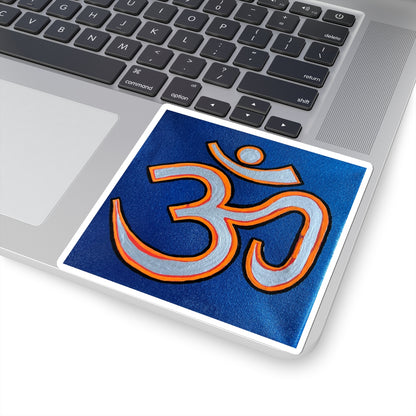 Orange & Silver OM on Metallic Blue Sticker - Arjuna Rigby Art and Lifestyle Store