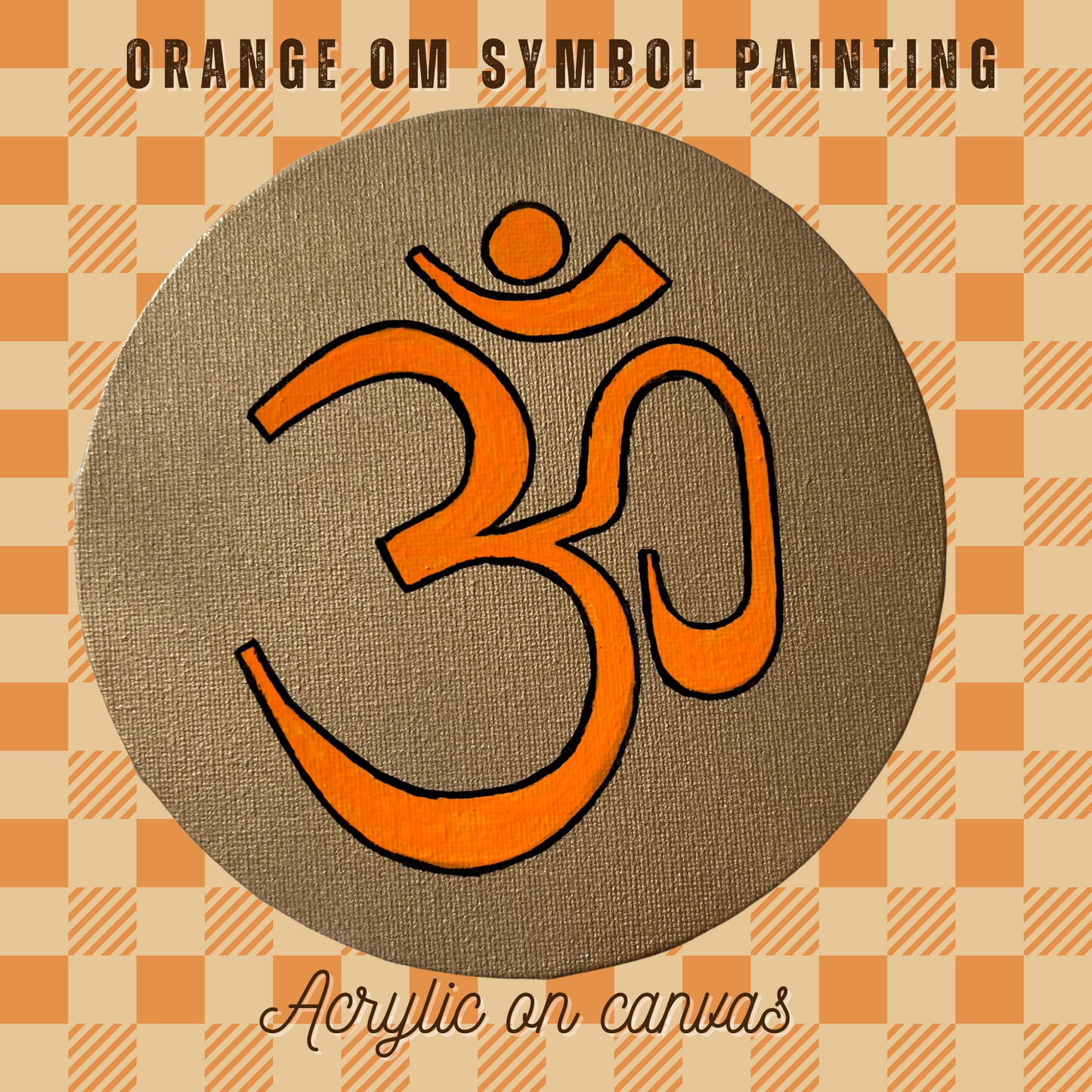 Orange OM symbol on gold background - Arjuna Rigby Art and Lifestyle Store