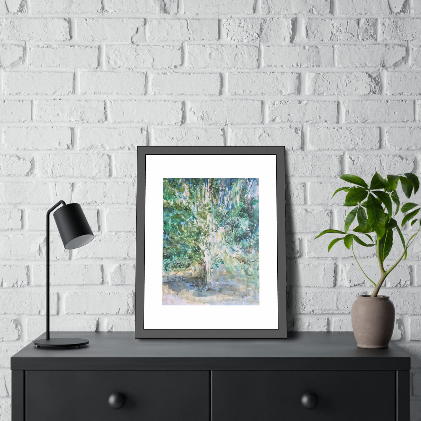 Pear Tree in Autumn Mist Framed Fine Art Print