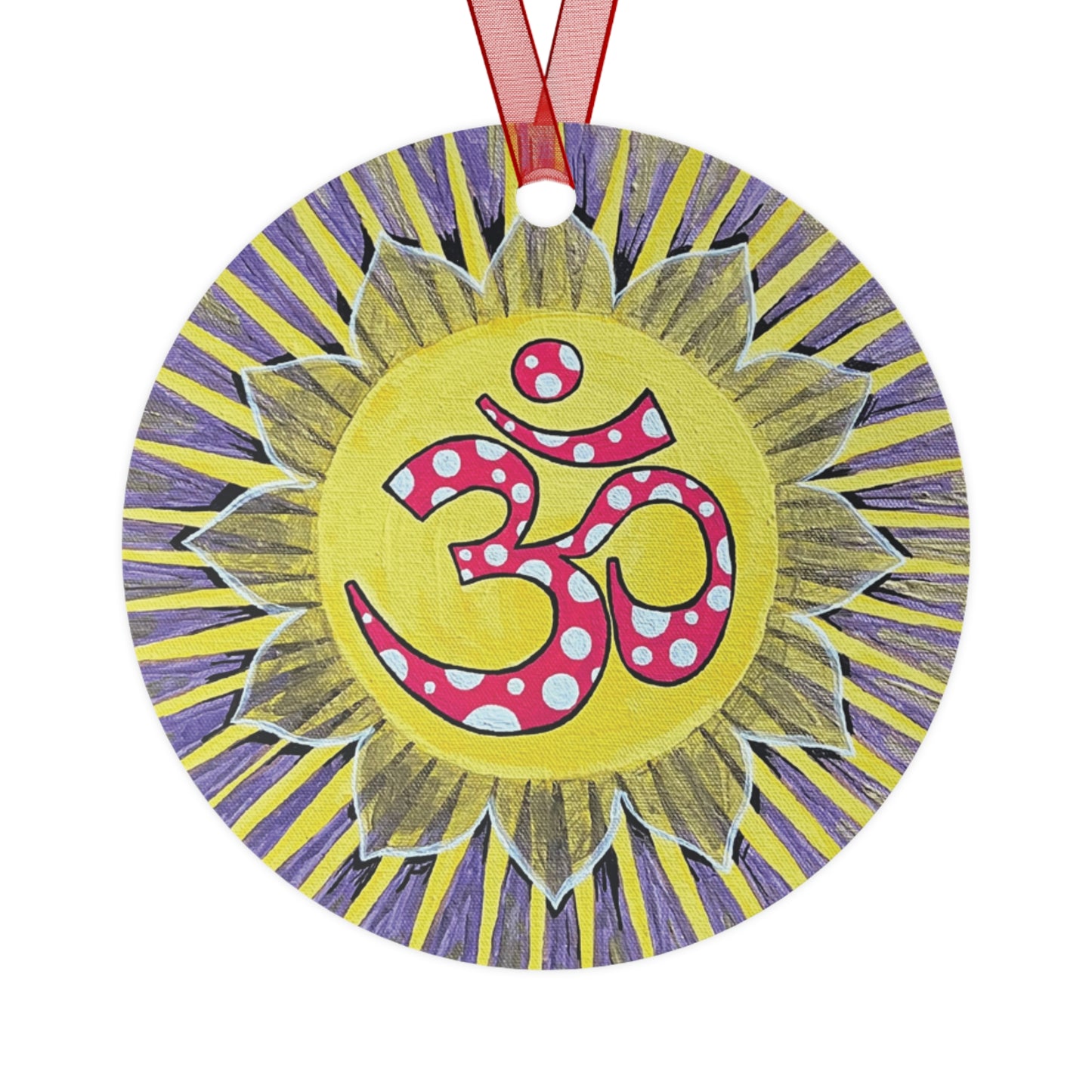 Polka Dot Sunburst Om metal ornament