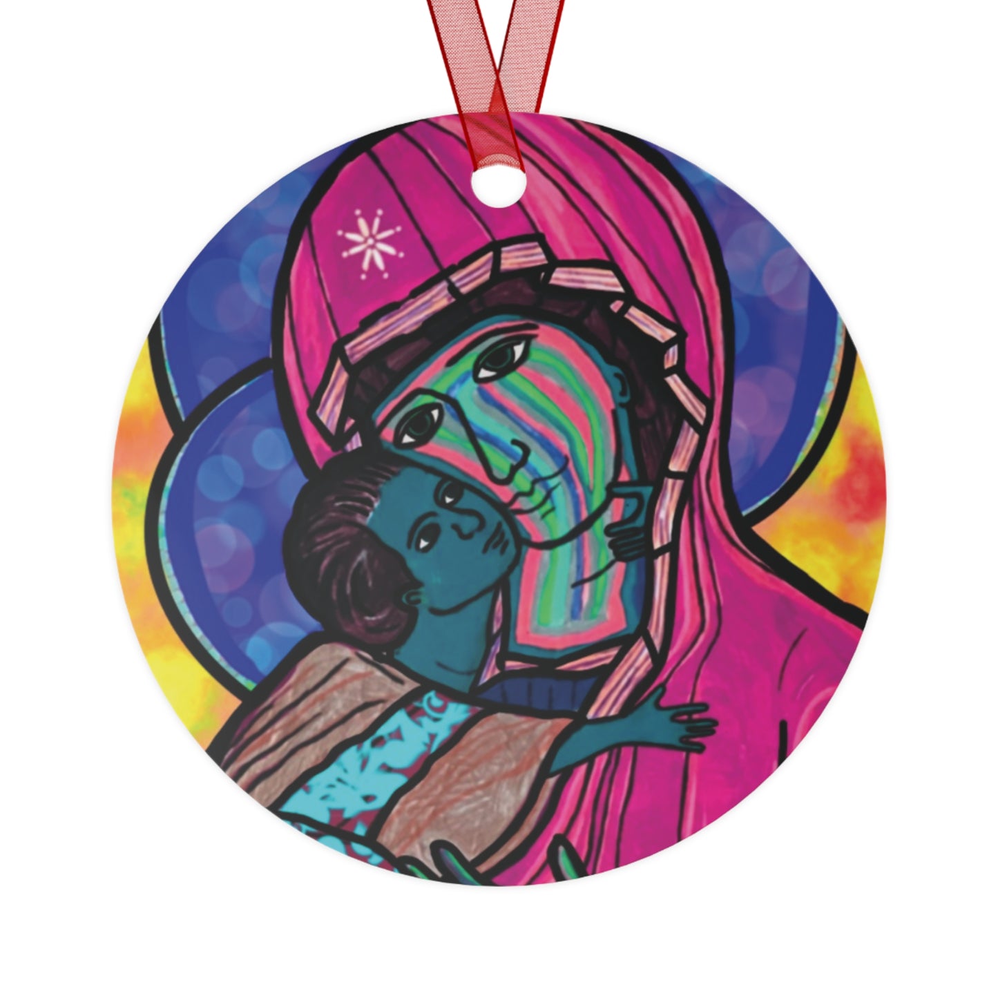 Madonna & Child (Pink Robes) metal ornament