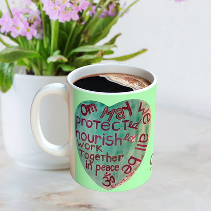 Om May We All Be Protected - Mug - Arjuna Rigby Art and Lifestyle Store