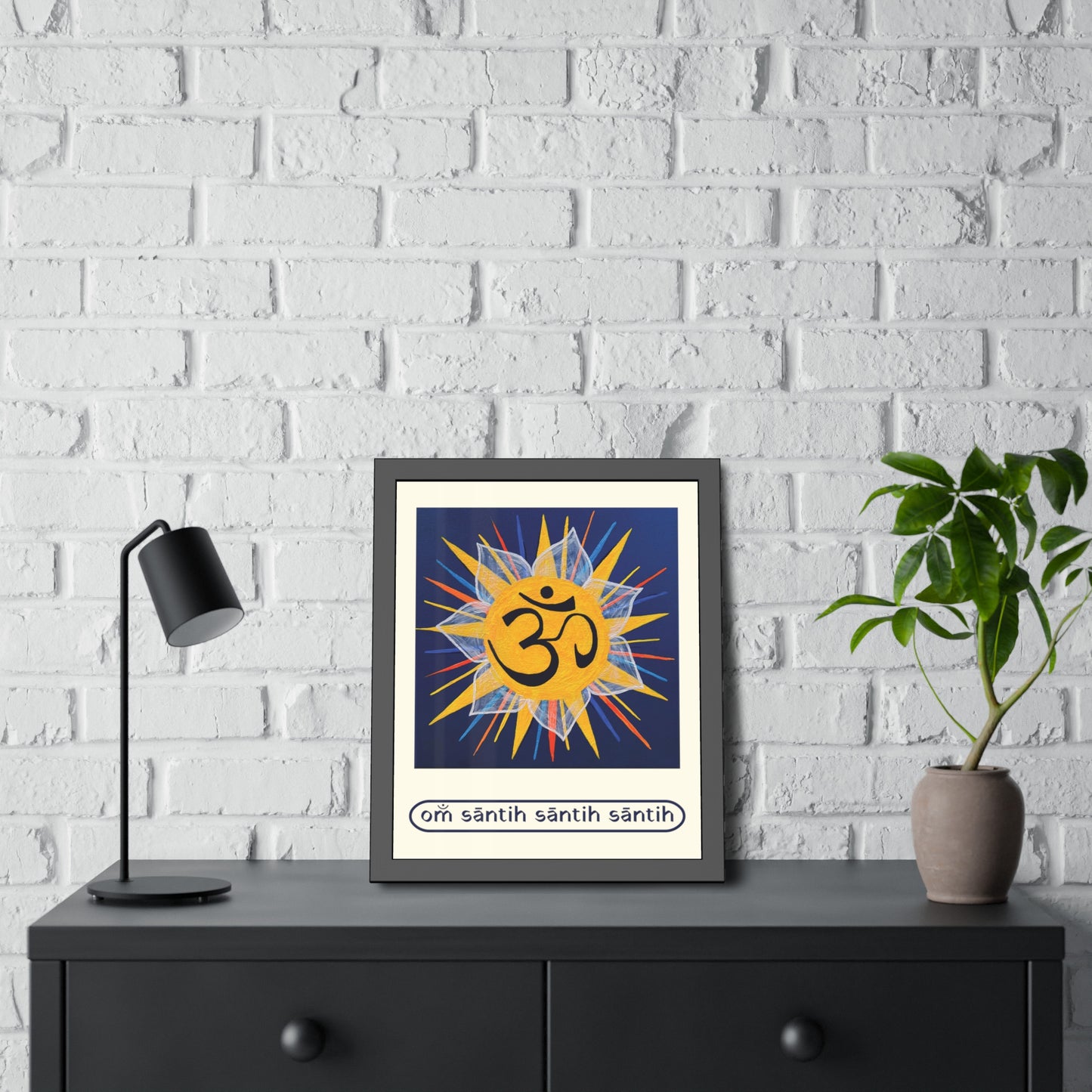 Sunburst OM on Navy Blue Framed Fine Art Print