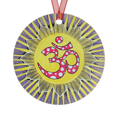 Polka Dot Sunburst Om metal ornament