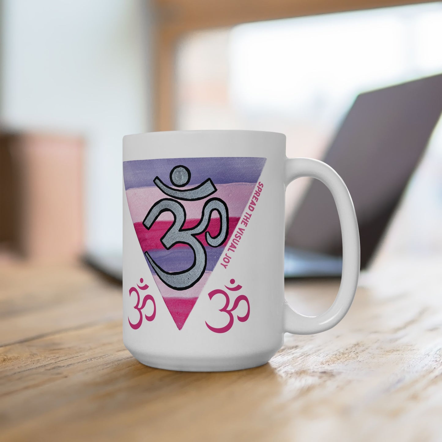 Silver OM on Berry Rainbow Large Ceramic Mug